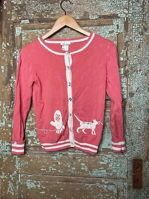 Matilda Jane Size 14 Secret Fields Meow Meow Kitty Cardigan Sweater Coral B16 • $8.69