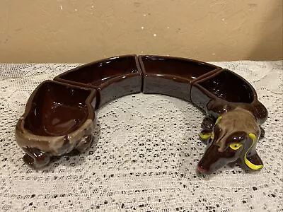 Vintage Art Mark-Japan Brown Drip Ceramic Dachshund Dog Candy/Nut Dish Set • $45