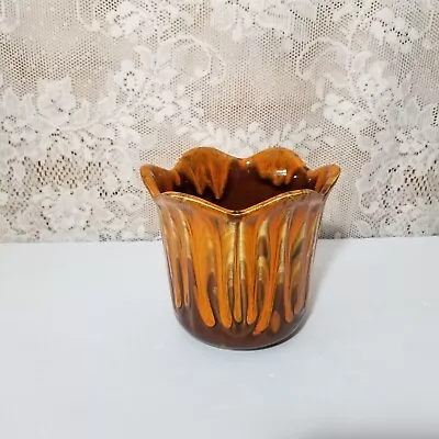 Vintage MCM California Pottery 1065 USA ORANGE Drip Glaze Planter 5  • $20.90