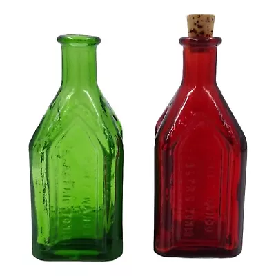 Wheaton Ruby Red Green Glass Bottle Chief Wahoo Electric Tonic Lot Of 2 • $15.99