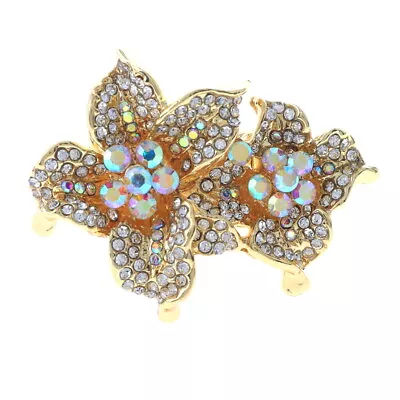 Gold Tone Stretch Metal Flower Ring With Crystal Rhinestone R1256-GAB • $13.99