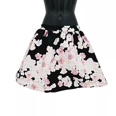 TOBI Circle Skirt S Black Pink White Floral Print Zip Short Classic Cottagecore • $27.83