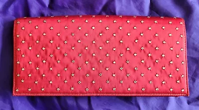 Elegant Vintage Magid Red Satin W/ Crystal Rhinestones Clutch Evening Purse  • $15.95