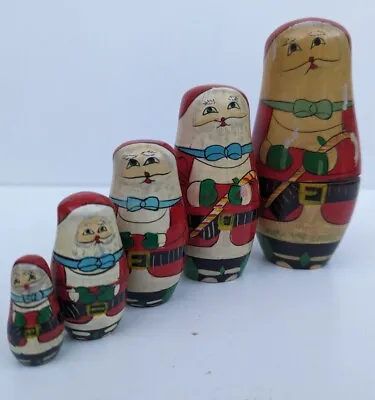 Vintage Wooden Father Christmas Santa Matryoshka Russian Nesting Dolls 14cm • £29.99