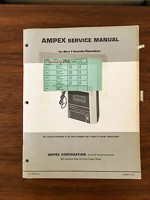 Ampex Model Micro 9 Cassette Service Manual *Original* • $19.97