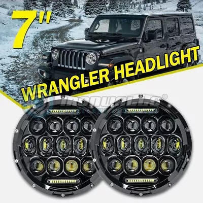 Pair 7 Inch 260W Round 13LED Headlight Hi/Lo Beam For 97-17 Jeep Wrangler JK TJ • $74.99