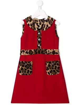 DOLCE & GABBANA KIDS Girls Leopard Trim Dress Red • £330