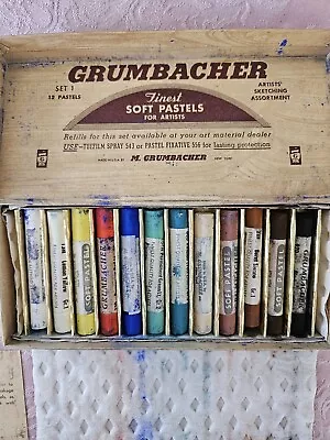 Vintage Grumbacher Set No. 1.  12 Soft Pastels W/original Box & Contentsunused • $32