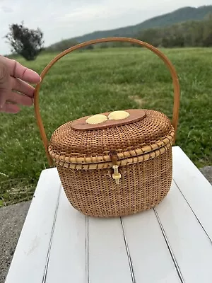 Vintage Nantucket Basket Purse With Shells Unbranded Wooden Woven • $42