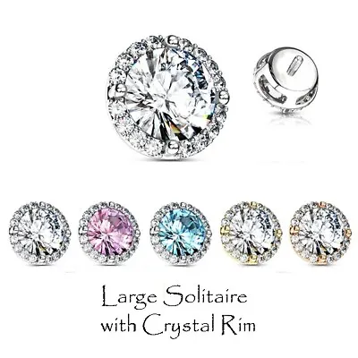 £5.99 • Buy Gem Dermal Anchor Top - Large Solitaire With Crystal Rim - Surface Piercing