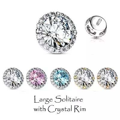 £5.99 • Buy Gem Dermal Anchor Top - Large Solitaire With Crystal Rim - Surface Piercing