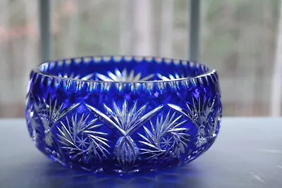 Fine Cut Crystal Bowl With Pineapple Motif Bohemian Blue • $9.99