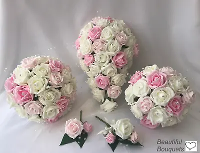 £12 • Buy Wedding Flowers Ivory Rose Pink  Bouquets Bride, Bridesmaid Flower-Girl Wand 