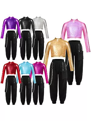 Girls Tracksuit Hip Hop Clothing Set Pocket Outfit Long Sleeve Dancewear Jazz • $41.79