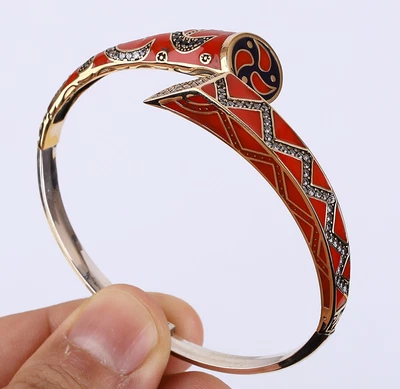 $48 • Buy Enamel Turkish Simulated Topaz .925 Silver & Bronze Bangle Bracelet #43582