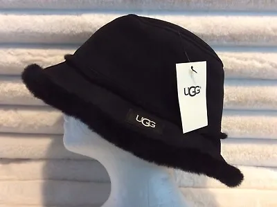 NWT UGG Black Genuine Sheepskin Shearling Bucket Hat Women’s Size ~ L/XL • $79