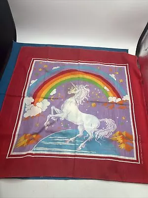 Vintage Wamcraft Bandana Unicorn Red & Blue Rainbow 22  X 22  Lot Of 2 • $34.99