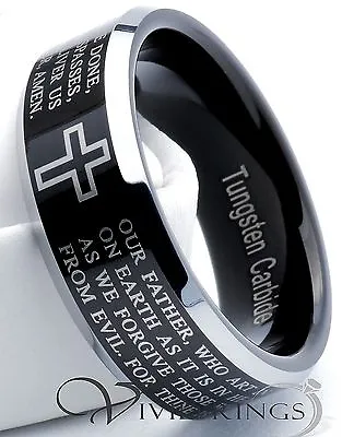 Men Tungsten Ring Black Lords Prayer Band 8MM - Size 7.5 To 14.5  • $15.49