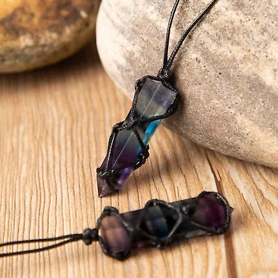 Rainbow Fluorite Pendant Crystal Point Hexagonal Healing Lover Gift Necklace • £13.52