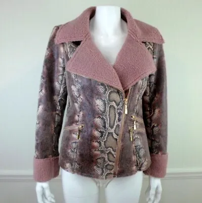$47.99 • Buy V Cristina Pink Fleece Lined Snakeskin Moto Jacket Womens S NWT