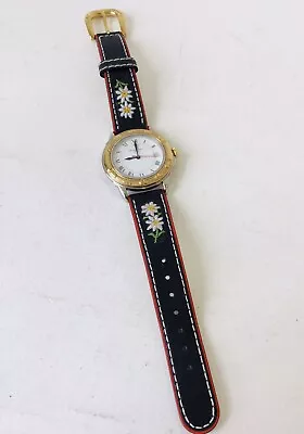 Michel Jordi 1991 Gold Plated Swiss Quartz Watch With Embroidered Strap  • $42.95