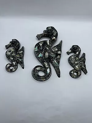 Vintage Lucite & Abalone Faux Seahorse Wall Decor 60’s MCM Kitsch Wall Decor • $45