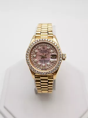 $25000 2.50ct Diamond 18k Yellow Gold PINK MOP ROLEX PRESIDENT Ladies Watch • $7850