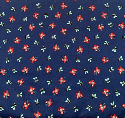 Vintage Butterfly & Bumblebee Fabric By Pantera USA Red Yellow White Blue BTHY • $5.85