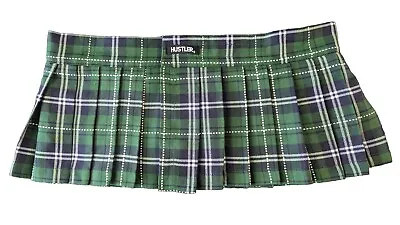 Hustler Green Plaid Micro Mini Schoolgirl Skirt Size L Hook & Loop Fastener  • $19