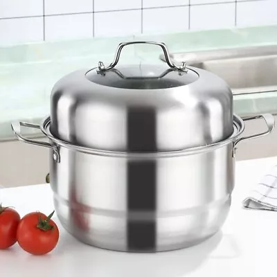 Stainless Steel Steamer Pot 2-Tier  Stock Pot Vegetable Steamer 2 Steaming Tray • $58