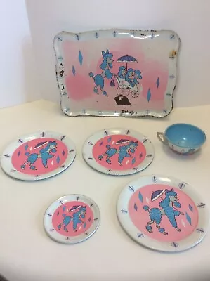 Onio Art Tin Metal Vintage Tea Set Parts Poodle With Umbrella • $10