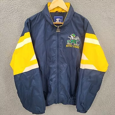 Vintage Notre Dame Starter Jacket Mens Large Blue Fighting Irish Windbreaker 90s • $49.88