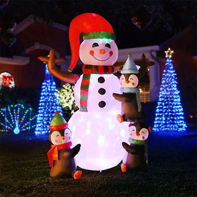 6ft Christmas Inflatable Snowman & Penguins LED Lighted Blow-up Yard Lawn Deco • $39.99