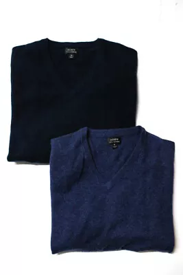 J Crew Mens 100% Cashmere Tight Knit V Neck Pullover Sweaters Blue Size M Lot 2 • $42.69