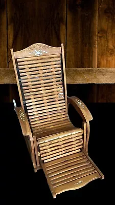 Vintage Wooden Steamer Deck Chair With Mother Of Pearl Inlay • $1500