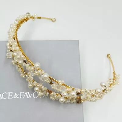 NEW Golden Double Wedding Headband With Crystal & Pearl Detail / Bridal Hair • £14