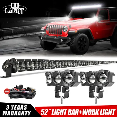 52'' Inch LED Light Bar + 4  Pods + Wire Combo Kit For Jeep Wrangler JK TJ YJ CJ • $135.99