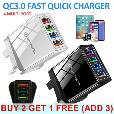 4 Multi-Port Fast Quick Charge USB Hub Mains Wall UK Plug Charger Adapter Phones • £4.98