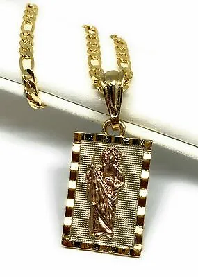 San Judas Tadeo Medalla Gold P Saint Jude Pendant Necklace 24  Cadena Oro Lamina • $18.99