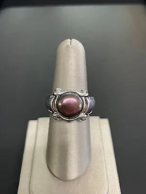 Beautiful Sterling Silver Black Pearl Centered Ring Size 8 • $100