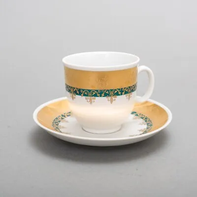 Antique H&C Haas Czjzek Czechoslovakia Porcelain Teacup & Saucer Gold & Green • $12.41