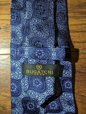 Bugatchi Mens Tie 100% Silk Made In Italy Blue 57  • $12.99