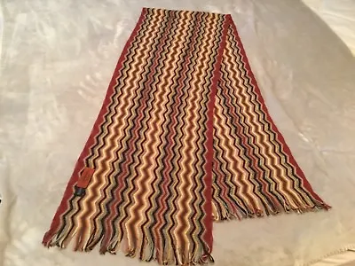 Missoni Scarf Burgundy Zig Zag Knit 100% Wool Italy 17 X74  Multi Colors Large • $99