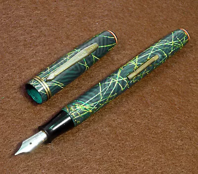 Vintage Wearever Onward Fountain Pen W/ Gold Chain Blue Green Swirl USA • $26