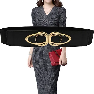 £6.14 • Buy PU Leather Elastic Wide Belt Women Stretch Thick Waistband For Dress Plus.pf