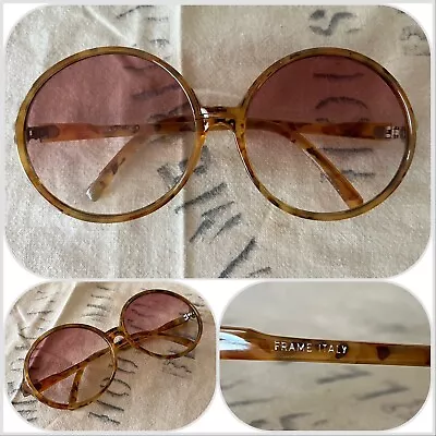 1970s Round Oversized Sunglasses Frame Italy Mod Retro Tortoise Gradient VTG • $60