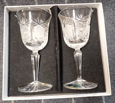 Echt Bleikristall Clear Cut 24% Crystal 6.5  Wine Glasses Made In Austria Boxed • $42.99