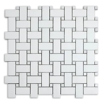 Box Of 5 (5 SF) White Thassos Marble & Mother Of Pearl Basketweave Mosaic Tiles • $145