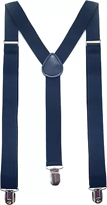 Solid Color Mens Suspender With 3 Strong Clips Adjustable Braces • $11.76