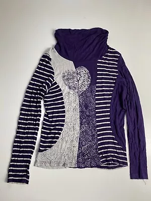 Micha Purple Mix Striped Abstract Print Quirky Funky Hippy High Neck Top Size M • £11